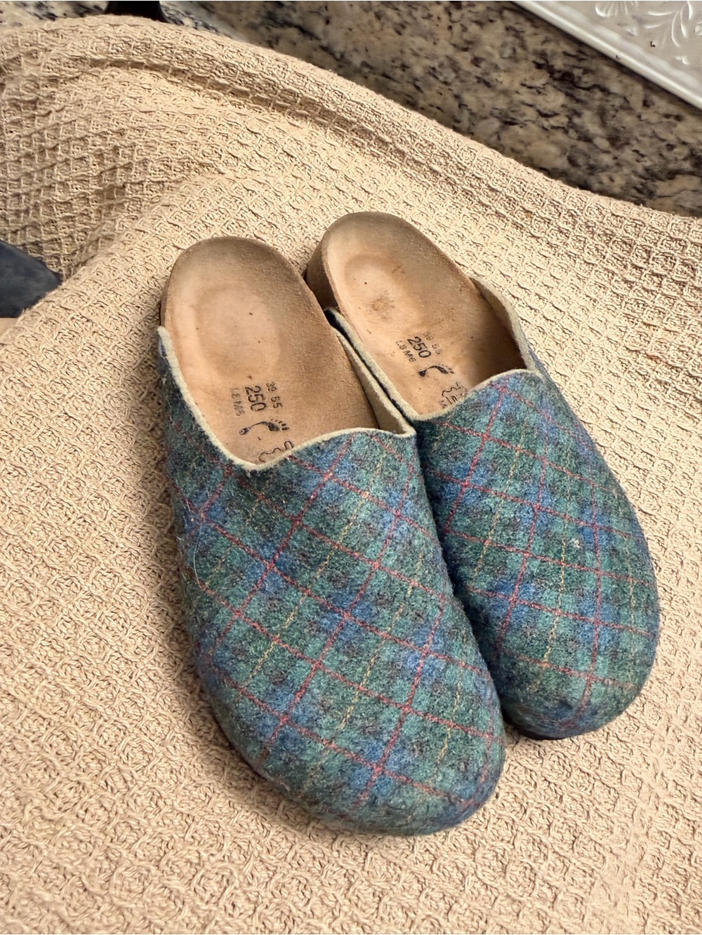 Birkenstock Blue Green Plaid Felt Clogs - Picture 3 of 6